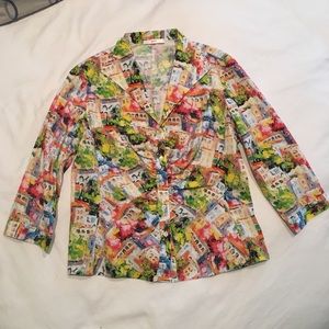 Patterned Button Up Blazer Top